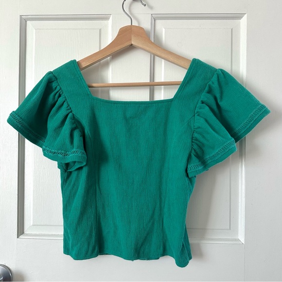Anthropologie Dolan Left Coast Green Button Front Flutter Sleeve Top Size XS - Picture 6 of 13